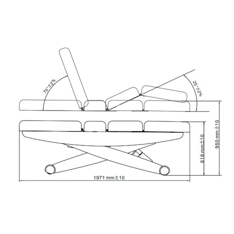 OLENA Table d'Examen Multifonctions Electrique Chauffante - Schéma des Dimensions du lit soin esthétique médical- Mobilier Médical - Meuble Médical - Plus Santé